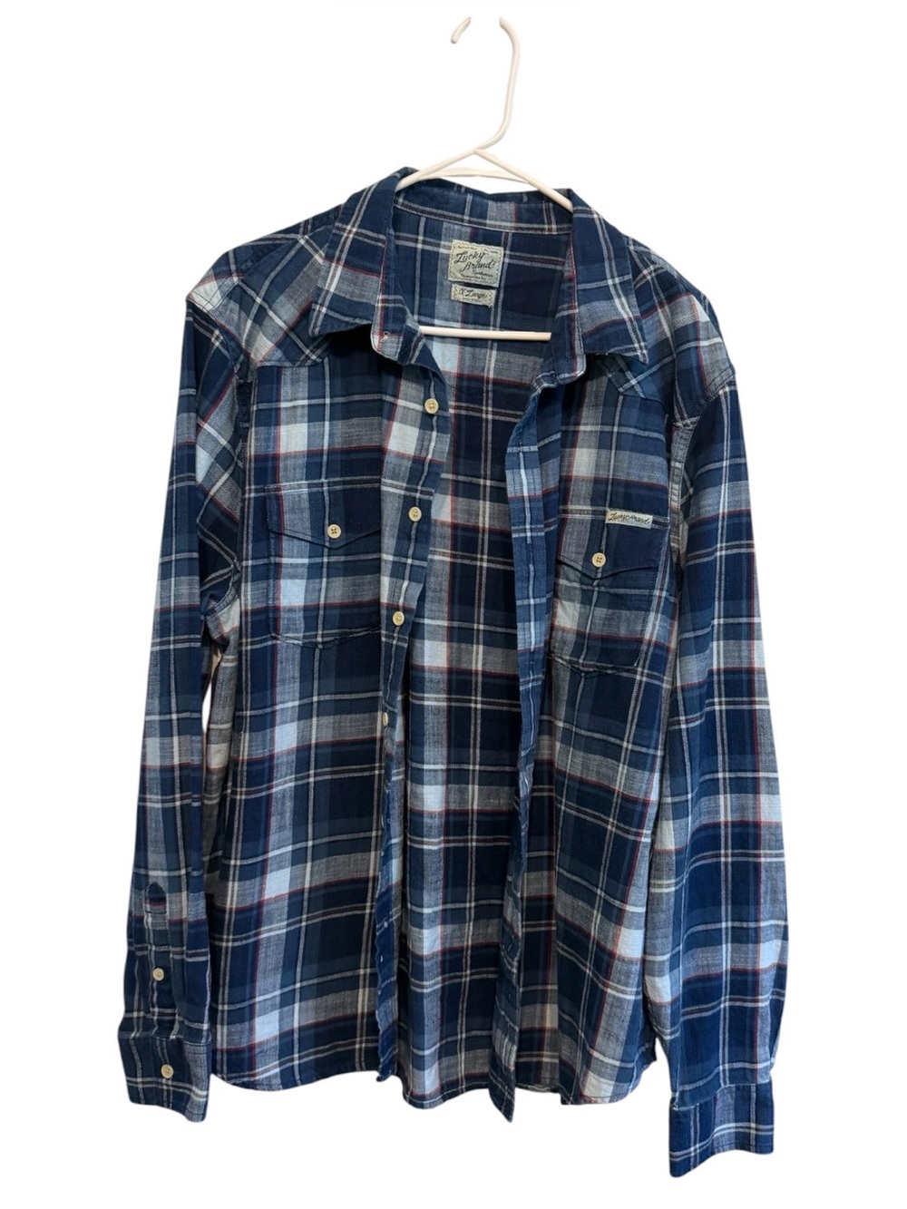 Lucky Brand Blue Plaid Button-Down Shirt Western XL